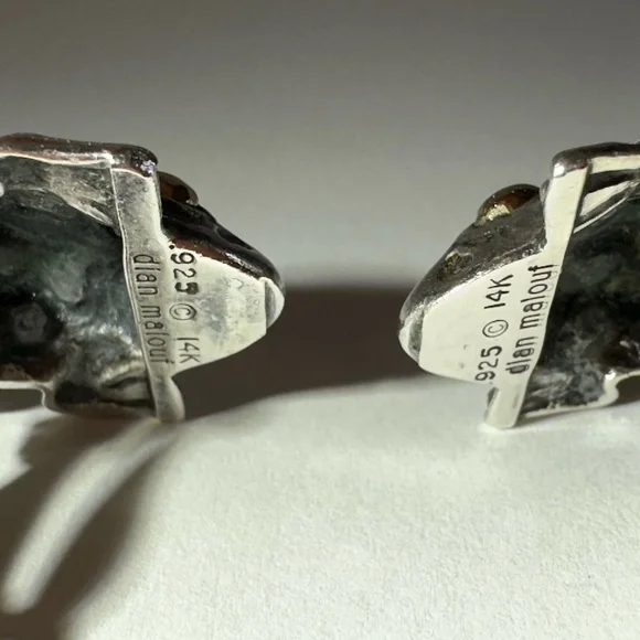 Dian Malouf Sterling Frog Earrings With 14K Gold Eyes - Picture 5 of 7